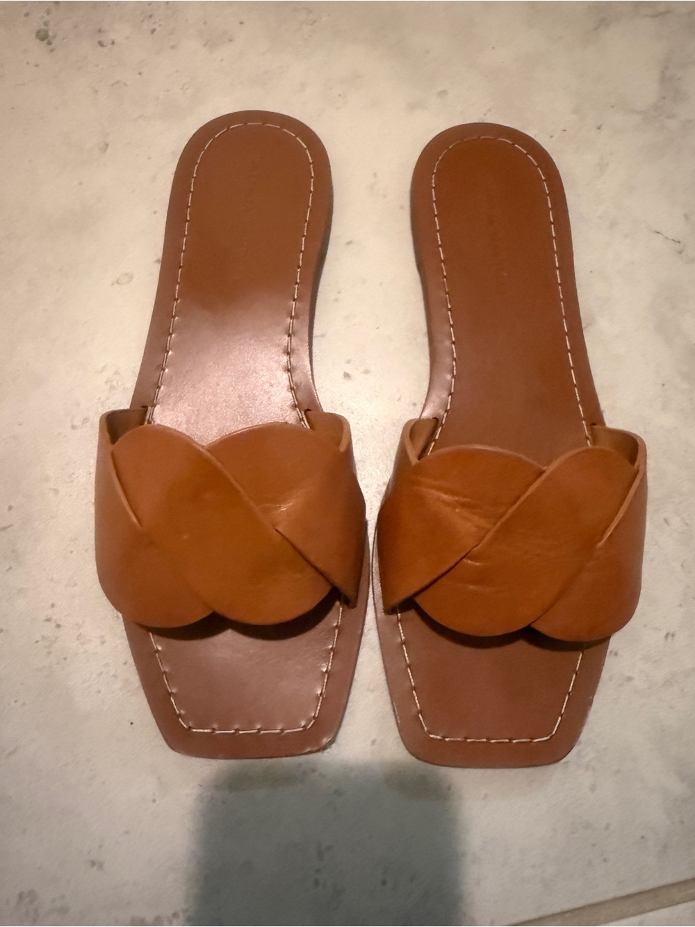 Loeffler Randall Joanna Braided Leather Slide Sandals Cognac 10